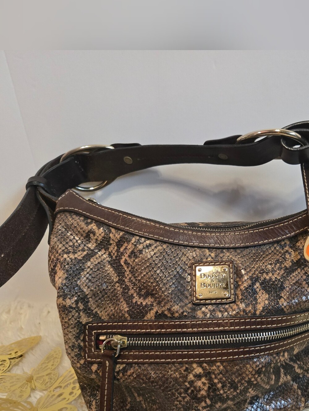 Dooney & Bourke Brown Snakeskin-Pattern Shoulder Bag